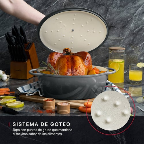 Horno Holandés Olla De Hierro Fundido Con Esmaltado 7 Lts Gris Cookify.