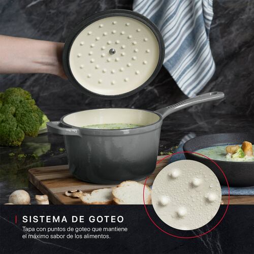 Olla de Hierro Fundido Esmaltado con Tapa 1.5 Lts Gris Cookify.