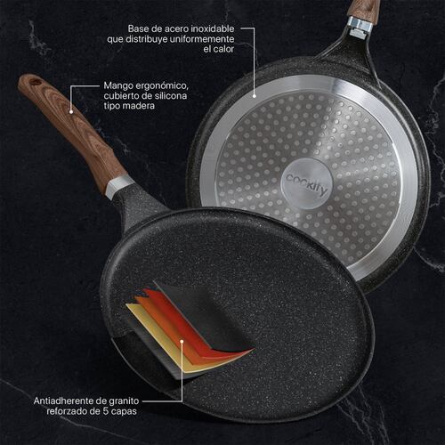 Sartén Crepera Comal De Mármol Con Antiadherente 32 cm Negro Cookify.