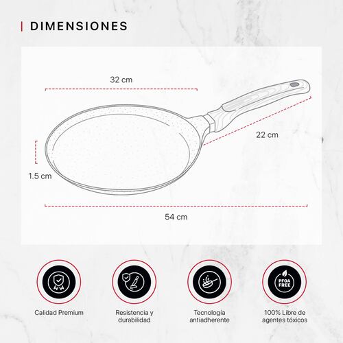 Sartén Crepera Comal De Mármol Con Antiadherente 32 cm Negro Cookify.