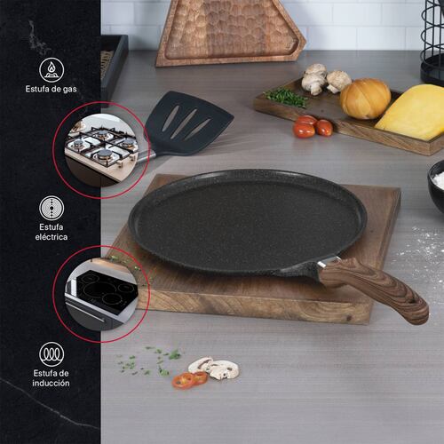 Sartén Crepera Comal De Mármol Con Antiadherente 32 cm Negro Cookify.