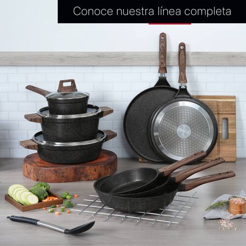 Sartén Crepera Comal De Mármol Con Antiadherente 32 cm Negro Cookify.