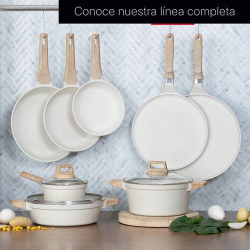 Olla Cacerola Antiadherente Con Tapa 16 cm De Mármol Beige Cookify.