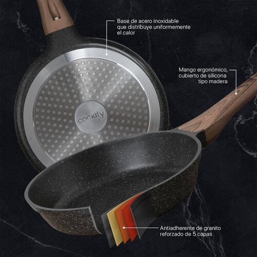 Sartén De Mármol Con Antiadherente 24 cm Comal Negro Cookify.