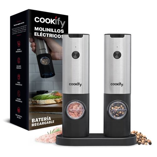 Set Molinillo Eléctrico de Sal y Pimienta Recargable Molino para Especias Cookify.