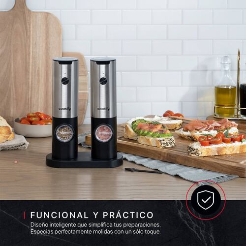 Set Molinillo Eléctrico de Sal y Pimienta Recargable Molino para Especias Cookify.