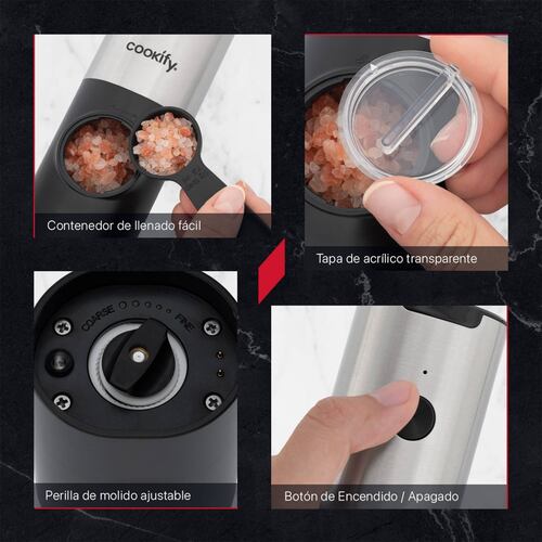 Set Molinillo Eléctrico de Sal y Pimienta Recargable Molino para Especias Cookify.
