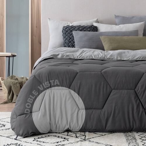Edredón Acolchado Duvet  Matrimonial de Doble Vista Gris Oscuro - Gris Medio ESQUIMAL.