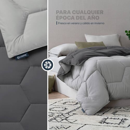 Edredón Acolchado Duvet  Matrimonial de Doble Vista Gris Oscuro - Gris Medio ESQUIMAL.