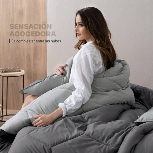 Edredón Acolchado Duvet  Matrimonial de Doble Vista Gris Oscuro - Gris Medio ESQUIMAL.