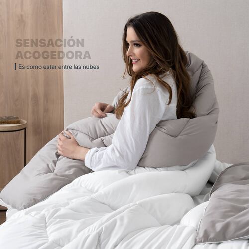 Edredón Acolchado Duvet Matrimonial XL de Doble Vista Blanco - Gris Cálido ESQUIMAL.