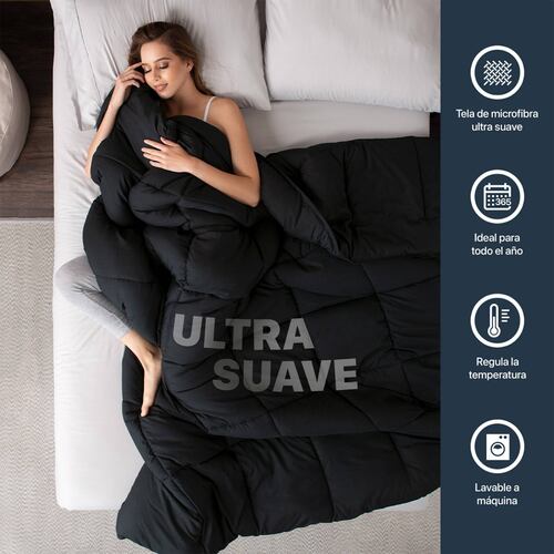 Edredón Acolchado Duvet King Size XL Negro ESQUIMAL.