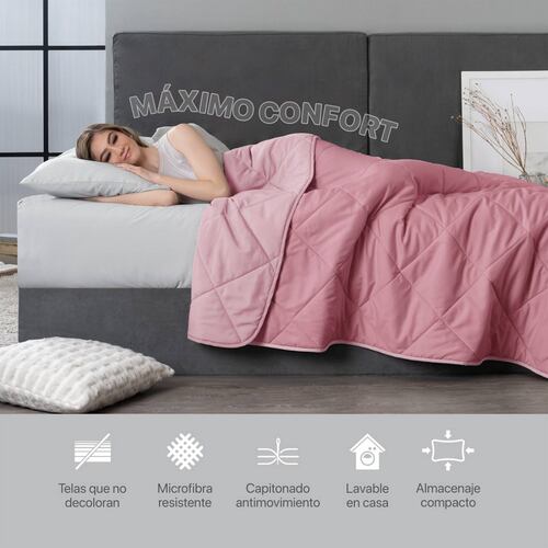 Edredón Colcha Ligero de Doble Vista King Size Rosa - Rosa Claro Real Textil