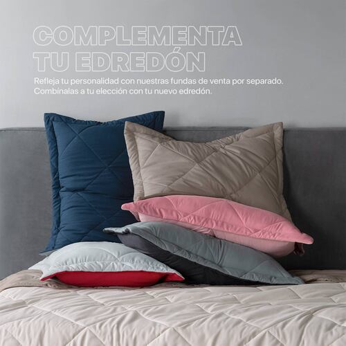 Edredón Colcha Ligero de Doble Vista Matrimonial Gris Claro - Rojo Real Textil