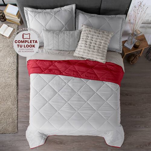Edredón Colcha Ligero de Doble Vista King Size Gris Claro - Rojo Real Textil.