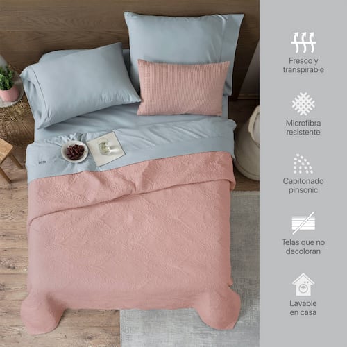 Edredón Económico Colcha Ligera Fresco  Individual de 1 Pieza Rosa Oscuro Real Textil.