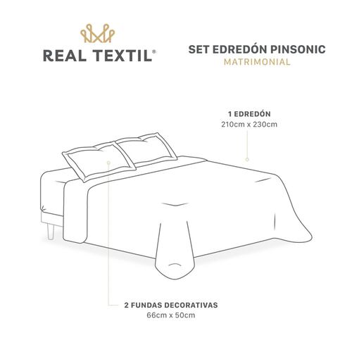 Edredón Ligero con Pompones Matrimonial y Fundas de Almohada Verde Claro Beige REAL TEXTIL.
