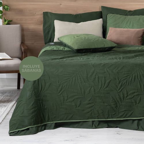 Set Edredón Ligero Matrimonial con Fundas y Sabanas Verde Oscuro - Oliva REAL TEXTIL.