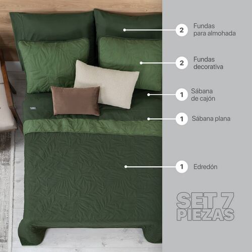 Set Edredón Ligero Matrimonial con Fundas y Sabanas Verde Oscuro - Oliva REAL TEXTIL.