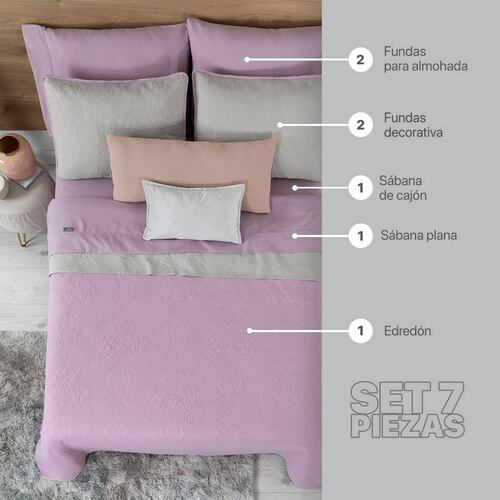 Set Edredón Ligero King Size con Fundas y Sabanas Violeta - Gris REAL TEXTIL.