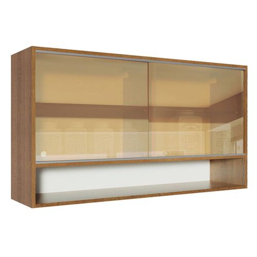 Mueble Superior de Cocina Madesa Glamy 2 Puertas Corredizas de Vidrio Reflex y 1 Nicho Marron.