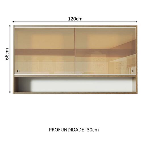 Mueble Superior de Cocina Madesa Glamy 2 Puertas Corredizas de Vidrio Reflex y 1 Nicho Marron.