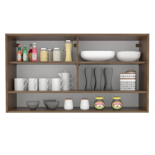 Mueble Superior de Cocina Madesa Glamy 2 Puertas Corredizas de Vidrio Reflex y 1 Nicho Marron.