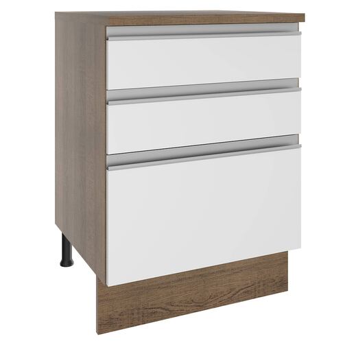 Mueble Inferior de Cocina Madesa Glamy 60cm 3 Cajones Marron/Blanco.