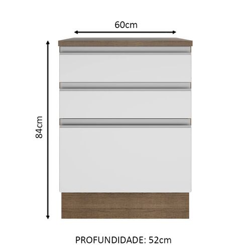 Mueble Inferior de Cocina Madesa Glamy 60cm 3 Cajones Marron/Blanco.