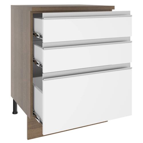 Mueble Inferior de Cocina Madesa Glamy 60cm 3 Cajones Marron/Blanco.