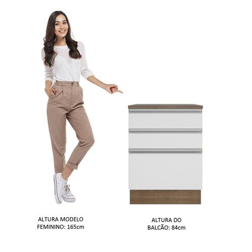 Mueble Inferior de Cocina Madesa Glamy 60cm 3 Cajones Marron/Blanco.