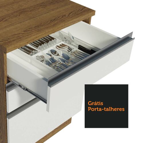 Mueble Inferior de Cocina Madesa Glamy 60cm 3 Cajones Marron/Blanco.