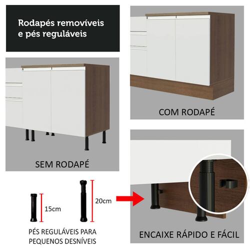 Mueble Inferior de Cocina Madesa Glamy 60cm 3 Cajones Marron/Blanco.
