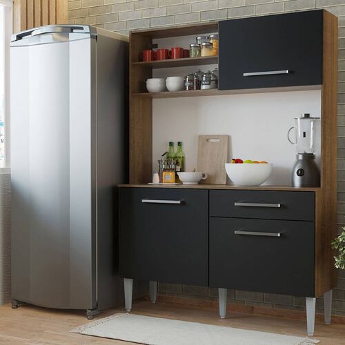 Cocina Compacta Life Madesa 120cm Negro/Marrón.
