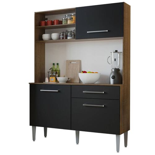 Cocina Compacta Life Madesa 120cm Negro/Marrón.