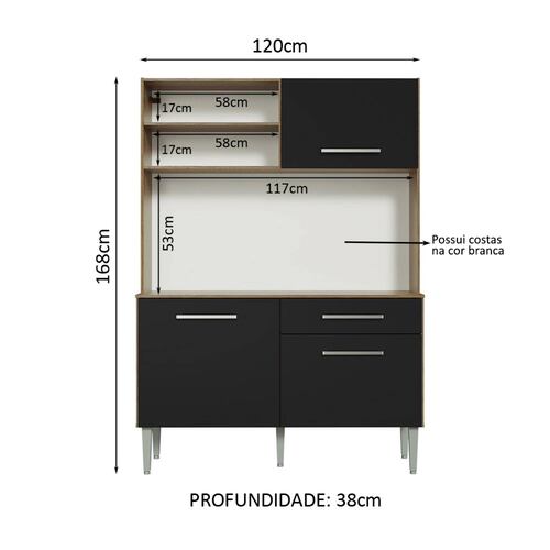 Cocina Compacta Life Madesa 120cm Negro/Marrón.