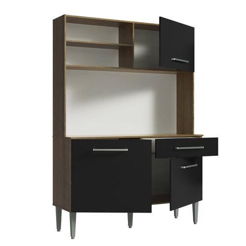 Cocina Compacta Life Madesa 120cm Negro/Marrón.