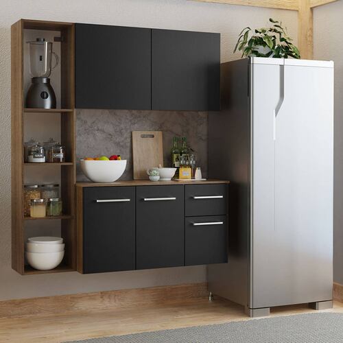 Cocina Compacta Easy Madesa 120cm Negro/Marrón.