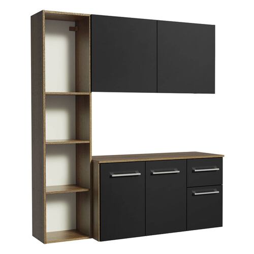 Cocina Compacta Easy Madesa 120cm Negro/Marrón.
