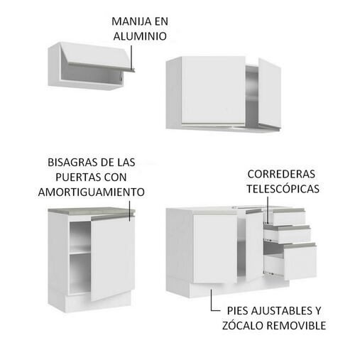 Mueble de Cocina Integral Madesa Glamy Con Mesón De Acero 180Cm
