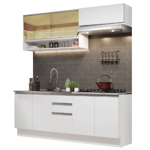 Mueble de Cocina Integral Madesa Glamy Con Mesón De Acero 200Cm