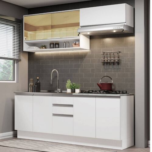 Mueble de Cocina Integral Madesa Glamy Con Mesón De Acero 200Cm