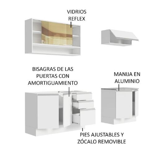 Mueble de Cocina Integral Madesa Glamy Con Mesón De Acero 200Cm