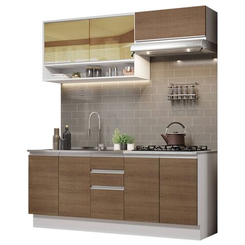 Mueble de Cocina Integral Madesa Glamy Con Mesón De Acero 200Cm