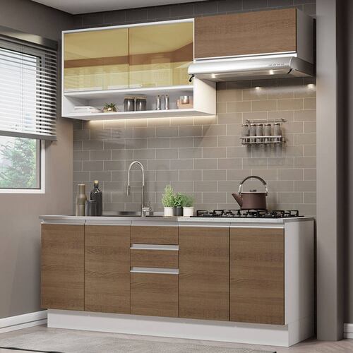 Mueble de Cocina Integral Madesa Glamy Con Mesón De Acero 200Cm