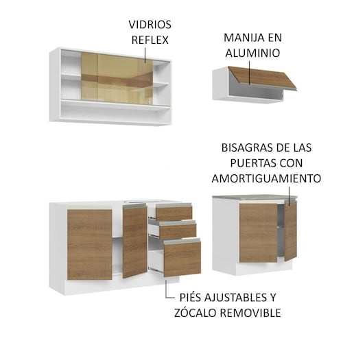 Mueble de Cocina Integral Madesa Glamy Con Mesón De Acero 200Cm