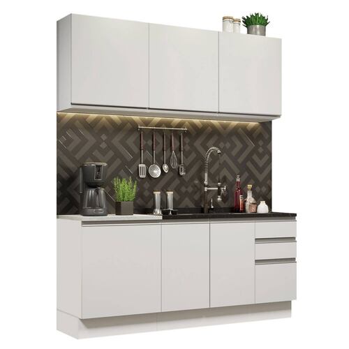 Mueble de Cocina Integral Madesa Glamy Con Mesón De Acero 180Cm