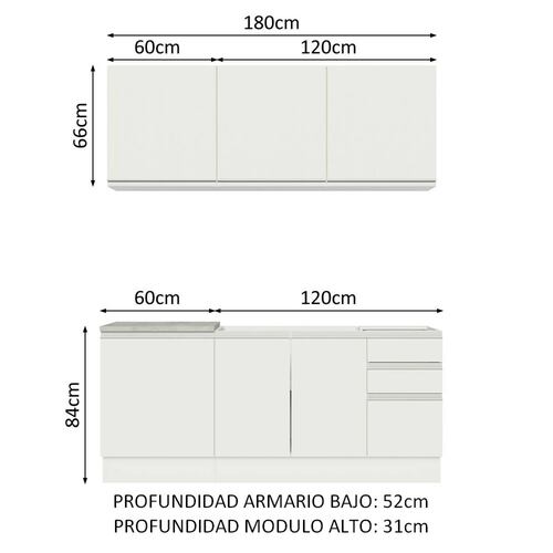 Mueble de Cocina Integral Madesa Glamy Con Mesón De Acero 180Cm