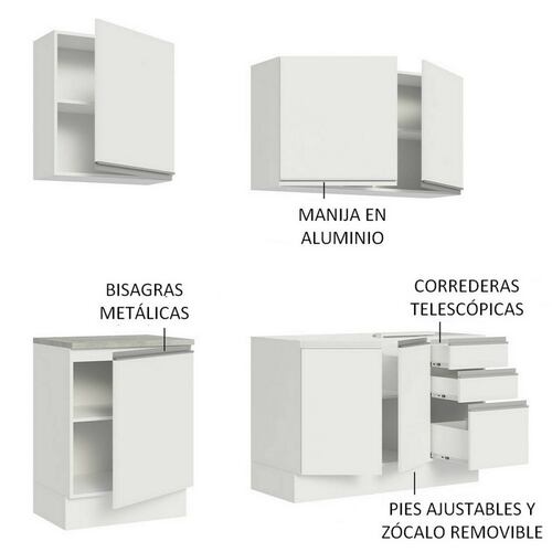 Mueble de Cocina Integral Madesa Glamy Con Mesón De Acero 180Cm