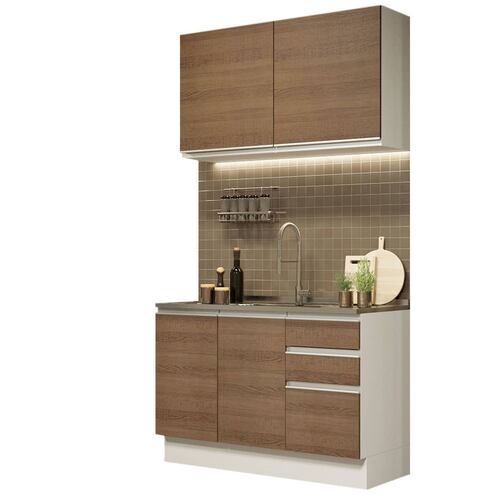 Mueble de Cocina Integral Madesa Glamy Con Mesón De Acero Con 120Cm